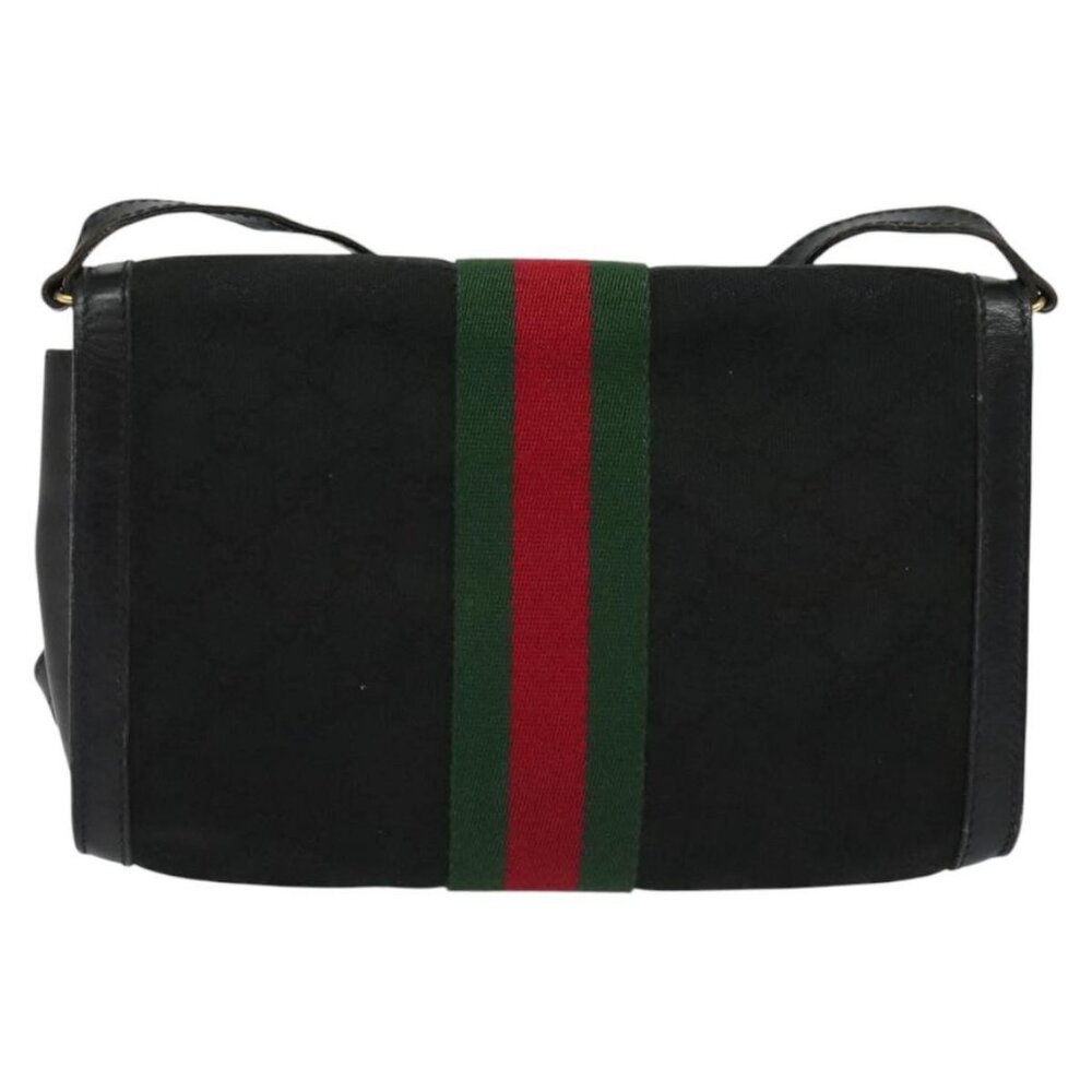 GUCCI GG Canvas Web Sherry Line Shoulder Bag Black Gold - Picture 3 of 15